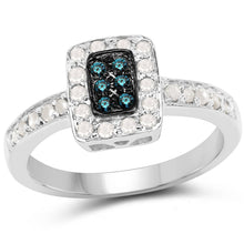 Load image into Gallery viewer, 0.36 Carat Genuine Blue Diamond and White Diamond .925 Sterling Silver Ring