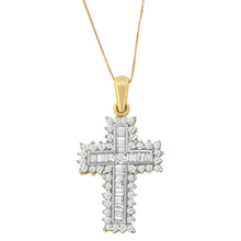 Load image into Gallery viewer, 14K Yellow Gold 2.0 Cttw Multi-Row Diamond Cross Pendant Necklace