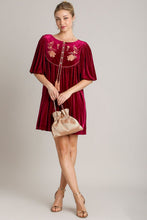 将图片加载到图库查看器,Embroidered Half Sleeve Velvet Mini Dress with Tassel For Women – Luxurious Velvet Dress, Embroidered Tassel Mini Dress, Elegant Party Dress