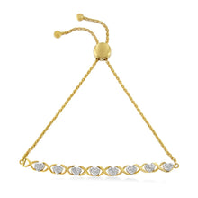 Load image into Gallery viewer, 10K Yellow Gold over .925 Sterling Silver 1/10 Cttw Diamond Heart and X-Link 6â€-9†Adjustable Bolo Bracelet (H-I Color, I2-I3 Clarity)