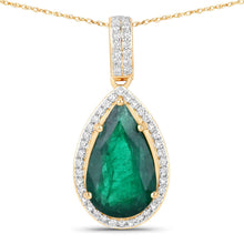 Load image into Gallery viewer, IGI Certified 3.22 Carat Genuine Zambian Emerald and White Diamond 14K Yellow Gold Pendant