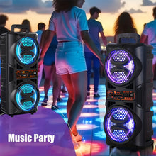 Load image into Gallery viewer, Portable Bluetooth Speaker with Subwoofer Bass, Dual 6.5" LED Woofers and Microphone