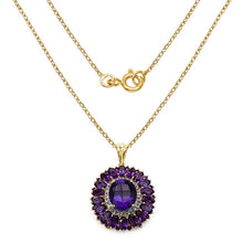 Load image into Gallery viewer, 14K Yellow Gold Plated 8.55 Carat Genuine Amethyst & White Topaz .925 Sterling Silver Pendant