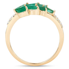 Load image into Gallery viewer, 0.68 Carat Genuine Zambian Emerald and White Diamond 14K Yellow Gold Ring