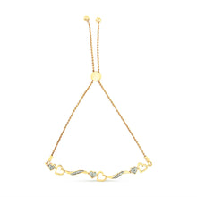将图片加载到图库查看器,14K Yellow Gold Plated .925 Sterling Silver Diamond Accent Heart and Wave Link Bolo Bracelet (I-J Color, I2-I3 Clarity) - 6" to 9" Adjustable
