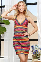 Load image into Gallery viewer, Contrast Striped V-Neck Mini Dress – Bold & Trendy Striped Dress with Flattering V-Neckline and Playful Mini Length for Casual Summer Style