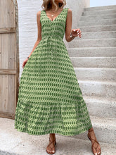 Load image into Gallery viewer, Vintage Printed V-Neck Tie Waist Midi Dress Lightweight Trendy & Elegant Dress for Women