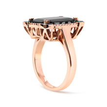 将图片加载到图库查看器,14K Rose Gold 15x10 MM Emerald-Cut Black Onyx and 1/5 Cttw Blue and White Diamond Halo Cocktail Ring (G-H Color, SI1-SI2 Clarity)- Size 7