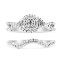 Load image into Gallery viewer, .925 Sterling Silver 1/6 Cttw Diamond Composite Halo and Split Shank Bridal Set Ring and Band (I-J Color, I3 Clarity) - Size 7