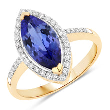 Load image into Gallery viewer, 2.33 Carat Genuine Tanzanite and White Diamond 14K Yellow Gold Ring