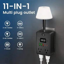 Load image into Gallery viewer, 11-in-1 Multifunctional Power Strip with Desk Lamp, Clock, USB Ports & Surge Protection