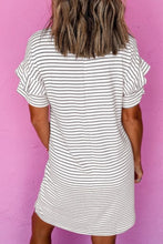 Load image into Gallery viewer, White Striped Round Neck Short Sleeve Mini Dress Casual & Playful Everyday Look Dress