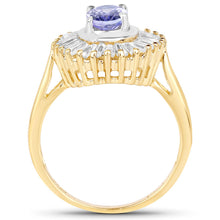 Load image into Gallery viewer, 14K Yellow Gold Plated 2.16 Carat Genuine Tanzanite & White Topaz .925 Sterling Silver Ring