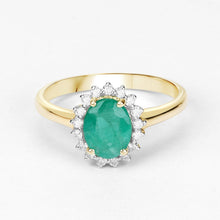 Load image into Gallery viewer, 1.39 Carat Genuine Zambian Emerald and White Diamond 10K Yellow Gold Ring