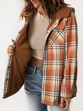 Load image into Gallery viewer, Plaid Snap Down Plush Hooded Jacket Soft & Warm Women Outerwear Cozy And Comfortable Jacket