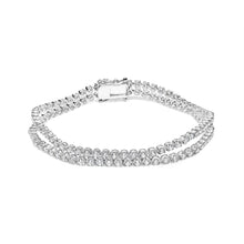 将图片加载到图库查看器,18K White Gold 5 3/5 Cttw Natural Diamond Double Row Link Tennis Bracelet (G-H Color, VS1-VS2 Clarity) - 7" Inches