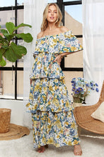 Load image into Gallery viewer, Layered Floral Off-Shoulder Short Sleeve Maxi Summer Dress For Women β Elegant and Feminine Floral Off-Shoulder Maxi Dress with Ruffled Layers for a Romantic Look