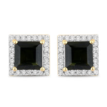 Load image into Gallery viewer, 1.55 Carat Genuine Green Tourmaline and White Diamond 14K Yellow Gold Earrings