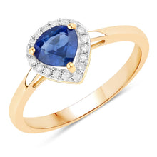 将图片加载到图库查看器,0.73 Carat Genuine Blue Sapphire and White Diamond 14K Yellow Gold Ring