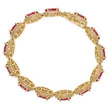 Load image into Gallery viewer, 14K Yellow Gold 6 2/5 Cttw Diamond and 34.0 Cttw Oval Red Ruby Halo Link Bracelet (I-J Color, SI1-SI2 Clarity) - 7.25" Inches