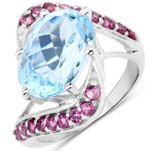 Load image into Gallery viewer, 8.40 Carat Genuine Blue Topaz and Rhodolite .925 Sterling Silver Ring