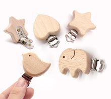将图片加载到图库查看器,Modern Wood Naural Nipple Chain Accessories BPA Free Cute Modelling Beech Pacifier Clip Small Elephant Heart-shaped Holder for Pacifier