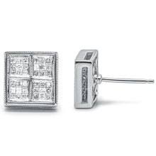 Load image into Gallery viewer, 14K White Gold 1/2 Cttw Princess Diamond Composite Box Shape Milgrain Stud Earrings (H-I Color, SI1-SI2 Clarity)