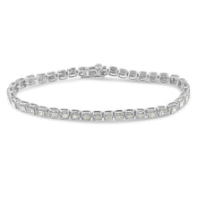 Load image into Gallery viewer, .925 Sterling Silver 1.0 Cttw Diamond Miracle-Set Square Milgrain 7" Link Tennis Bracelet (I-J Color, I3 Clarity)