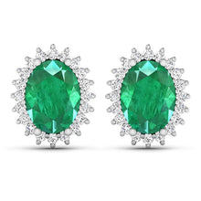 Load image into Gallery viewer, 2.66 Carat Genuine Zambian Emerald and White Diamond 14K White Gold Earrings