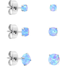 Load image into Gallery viewer, Light Blue Synthetic Opal Stainless Steel Post Stud Earring Pack Set of 3