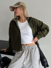 Load image into Gallery viewer, Stylish Zip-Up Long Sleeve Cropped Jacket Trendy & Lightweight Outerwear for a Chic Look