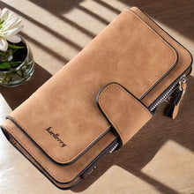 Load image into Gallery viewer, Vintage Faux Leather Long Wallet – Trifold Credit Card Holder with Snap & Zipper