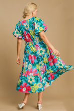 Load image into Gallery viewer, Beautiful Full Size Floral Print Puff Sleeve Midi Dress Plus Size Trendy & Chic Dress Modern Design