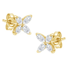 Load image into Gallery viewer, 14K White Gold 1/2 Cttw Marquise Diamond 8 Stone Floral Leaf Stud Earrings (H-I Color, SI1-SI2 Clarity)