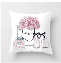 Load image into Gallery viewer, Fancy Theme Pillow Cover Hand Painted Flowers Camera Super Soft Chair Cushion Cover For Home Decoration Pink Flowers Digital Print Pillow Cover Queen Cushion Cover Book Vase Decor Throw Pillow Case Fancy Theme Decorative Accent Pillow 45X45cm
