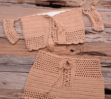 Load image into Gallery viewer, Fashion Beach Bikini Set Knitting Swimsuit Crochet Style Off Shoulder Bathing Handmade Tassels Bikini Bra Two Piece Beach Outfits For Women Crochet Tassels Hollow Out Bikini Bra Top Skirt Cover Up Dress