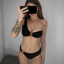 Load image into Gallery viewer, Modern Design Bikini Set One Shoulder Women's Swimsuits High Waist Bright Color Swimwear Women Rings Ribbed Bikinis Women's Ribbed O-Ring String Bikini Swimsuit Comfortable Swimwear