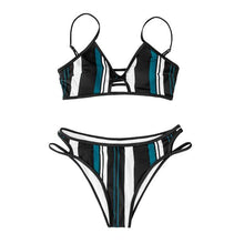 将图片加载到图库查看器,Fashion Blue White Women Striped Bikini Sets Swimsuit Women Halter Top Bikini High Waist Bathing Suits Bandage Two Piece Swimsuit Two Pieces Swimwear Women Summer Beach Adjustable Bathing Suit
