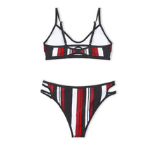 将图片加载到图库查看器,Fashion Blue White Women Striped Bikini Sets Swimsuit Women Halter Top Bikini High Waist Bathing Suits Bandage Two Piece Swimsuit Two Pieces Swimwear Women Summer Beach Adjustable Bathing Suit