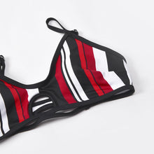 将图片加载到图库查看器,Fashion Blue White Women Striped Bikini Sets Swimsuit Women Halter Top Bikini High Waist Bathing Suits Bandage Two Piece Swimsuit Two Pieces Swimwear Women Summer Beach Adjustable Bathing Suit