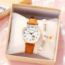 将图片加载到图库查看器,Fashion Childrens Set Bracelet Watch Student Watch Girl Leather Strap Quartz Watch Leather Strap Quartz Watch Children Set Bracelet Watch Leather Band Luxury Quartz Wristwatch