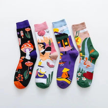 将图片加载到图库查看器,Fashion Colorful Print Socks Women Mushroom Spring Woman Socks Cotton Socks For Women Cotton Men's and Women's Printed Funky Socks - Unisex Mid Crew Length Breathable Pure Cotton Super Soft Quirky Prints Socks