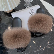 Load image into Gallery viewer, Fashion Fox Fur Slippers Women Home Fluffy Comfort Summer Flats Sweet Shoes Indoor Flip Flops Fur Slides Elegant Sandals Lightweight House Slippers Fuzzy Band Slip On Open Toe Slippers