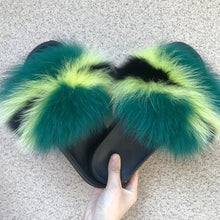 Load image into Gallery viewer, Fashion Fox Fur Slippers Women Home Fluffy Comfort Summer Flats Sweet Shoes Indoor Flip Flops Fur Slides Elegant Sandals Lightweight House Slippers Fuzzy Band Slip On Open Toe Slippers