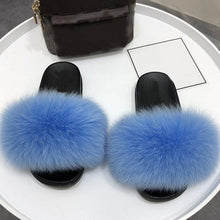 Load image into Gallery viewer, Fashion Fox Fur Slippers Women Home Fluffy Comfort Summer Flats Sweet Shoes Indoor Flip Flops Fur Slides Elegant Sandals Lightweight House Slippers Fuzzy Band Slip On Open Toe Slippers