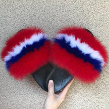 Load image into Gallery viewer, Fashion Fox Fur Slippers Women Home Fluffy Comfort Summer Flats Sweet Shoes Indoor Flip Flops Fur Slides Elegant Sandals Lightweight House Slippers Fuzzy Band Slip On Open Toe Slippers