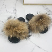 Load image into Gallery viewer, Fashion Fox Fur Slippers Women Home Fluffy Comfort Summer Flats Sweet Shoes Indoor Flip Flops Fur Slides Elegant Sandals Lightweight House Slippers Fuzzy Band Slip On Open Toe Slippers