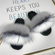 Load image into Gallery viewer, Fashion Fox Fur Slippers Women Home Fluffy Comfort Summer Flats Sweet Shoes Indoor Flip Flops Fur Slides Elegant Sandals Lightweight House Slippers Fuzzy Band Slip On Open Toe Slippers