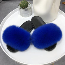 Load image into Gallery viewer, Fashion Fox Fur Slippers Women Home Fluffy Comfort Summer Flats Sweet Shoes Indoor Flip Flops Fur Slides Elegant Sandals Lightweight House Slippers Fuzzy Band Slip On Open Toe Slippers