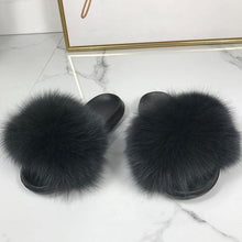 Load image into Gallery viewer, Fashion Fox Fur Slippers Women Home Fluffy Comfort Summer Flats Sweet Shoes Indoor Flip Flops Fur Slides Elegant Sandals Lightweight House Slippers Fuzzy Band Slip On Open Toe Slippers